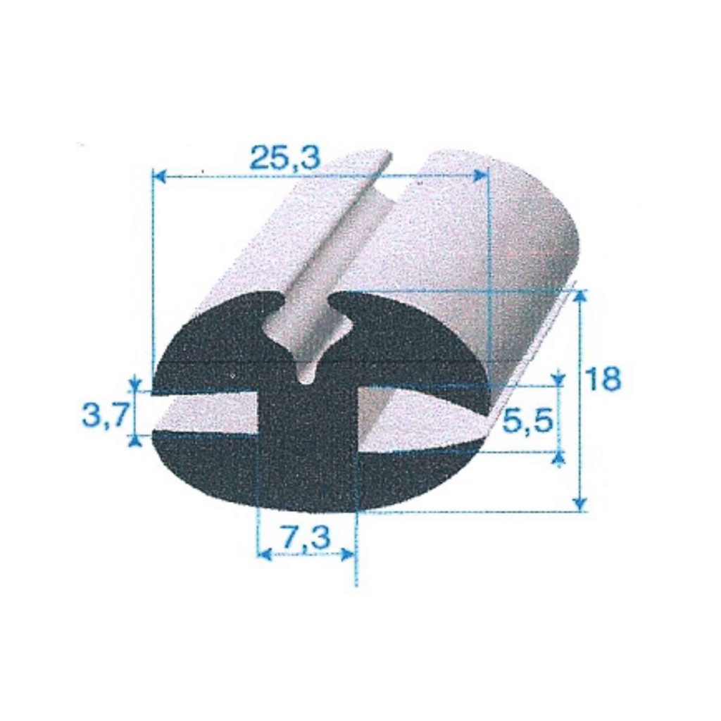 Profil caoutchouc EPDM compact - 1013 en U - pour tôle de 1mm - rouleau de  50m